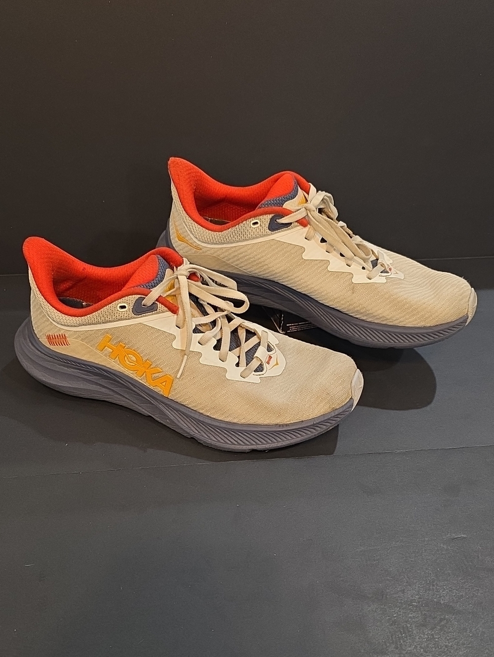 Hoka Solimar Women's Athletic Shoes in Cream with Orange and Blue Size 12 D Wide
